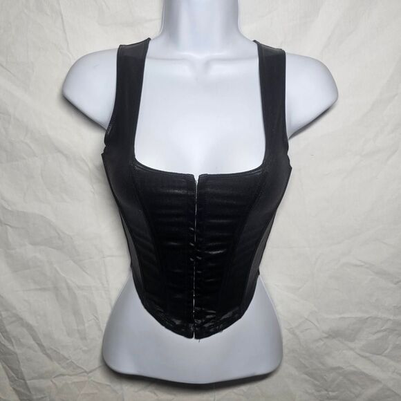 90s pleather gothic latex type crop corset top - Picture 1 of 5